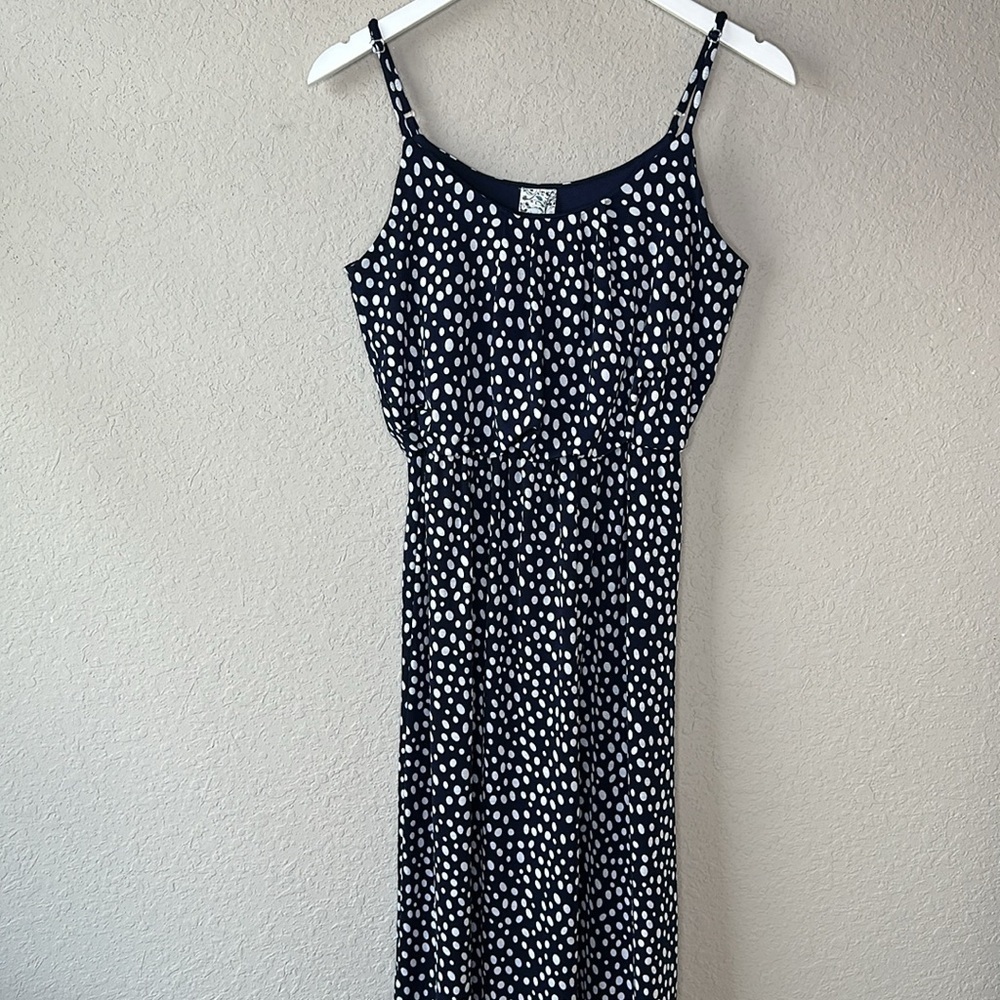 Naif Blue and White‎ Polka Dot Spaghetti Strap Elastic Waist Maxi Dress Size S
